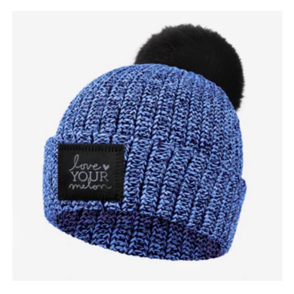 Love Your Melon Kids Blue Knit Hat with Black Pom